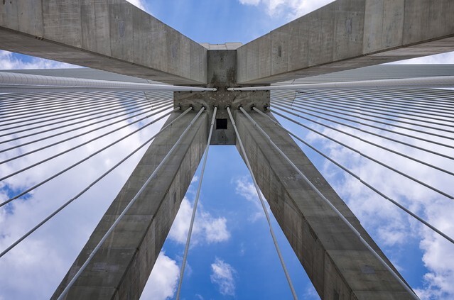 Architectural detail of a cable bridge, between Rio and Antirrio, Greece
